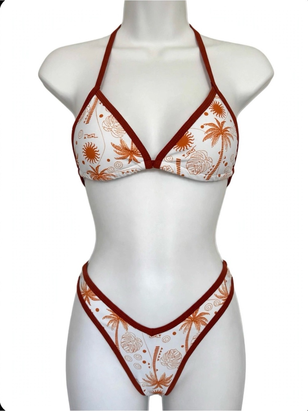 Rust Floral-Print Triangle Bikini Set - Women Swim